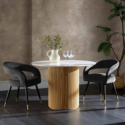 Linea Casa Ceramic Top Oak Pedestal Round Dining Table